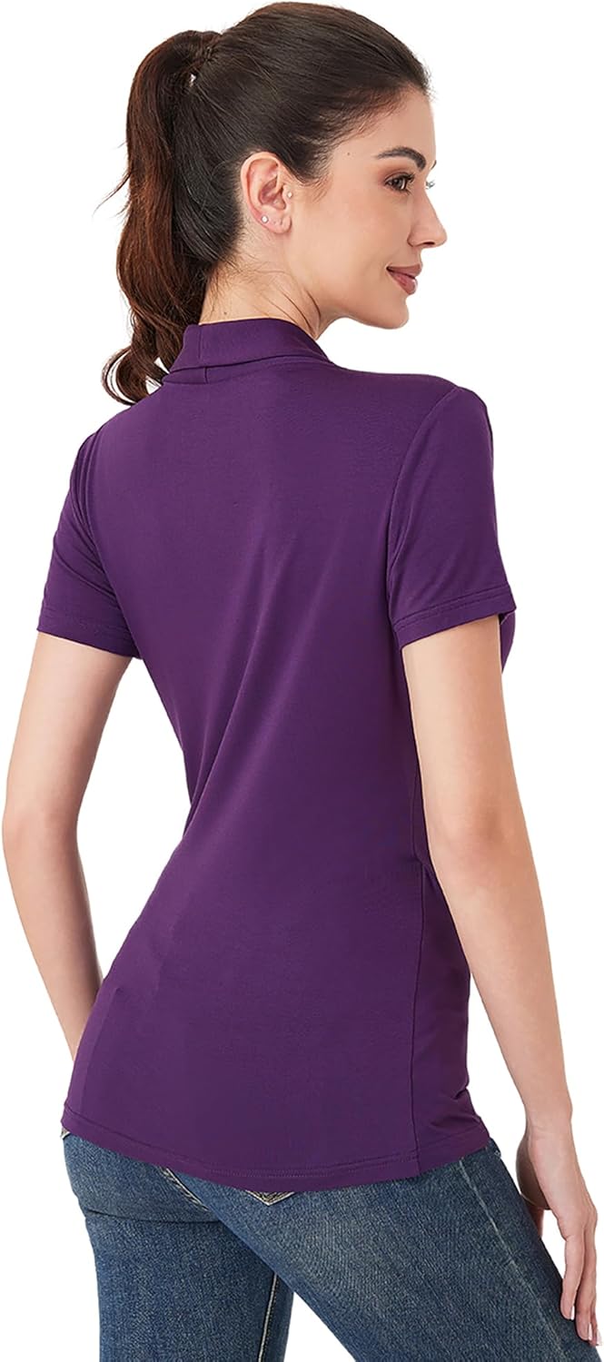 AmélieBoutik Women Casual V Neck Wrap Top Ruched Short Sleeve Office Dressy Blouse Top Asymmetrical Elegant Shirts - Image 4