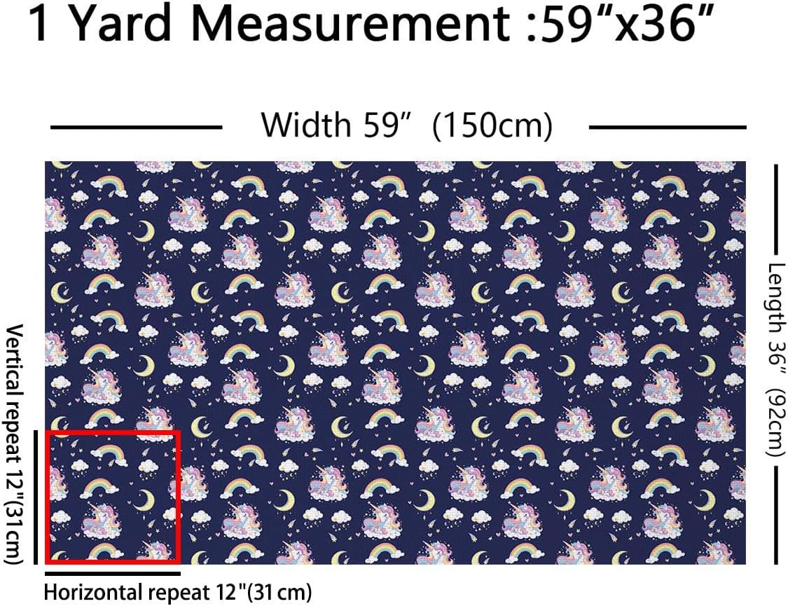 Unicorn Fabric by The Yard,Watercolor Cartoon Animals Rainbow Material by The Yard,Dreamy Sky Moon Stars Fabric Panels,Cute Unicorn Galaxy Sewing Fabric,3 Yards,108" L x 59" W,108" L x 59" W