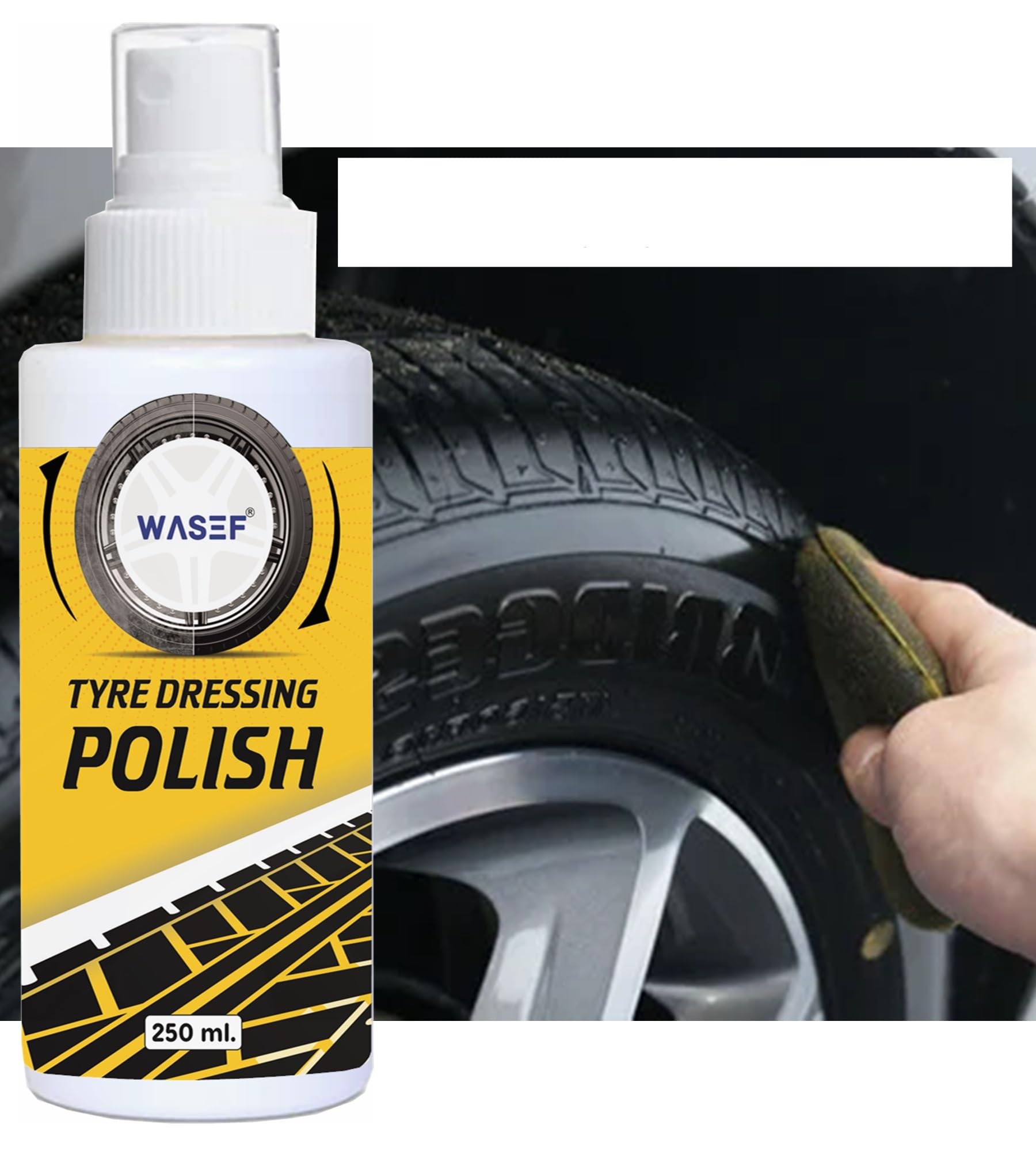 WASEF Tyre Polish (250 ml) | Gives Lustrous Dark, Long Lasting Super Black Shine - Non-Greasy, Super Hydrophobic-image-19