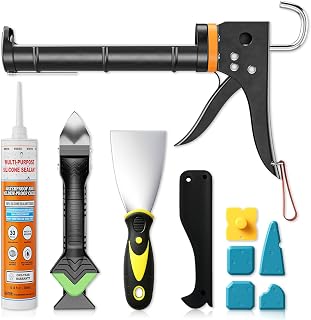 Goopreen 5-in-1 Professional Caulk Gun Kit with Silicone Sealant & Remover - Bathroom Kitchen Caulking Tool Set