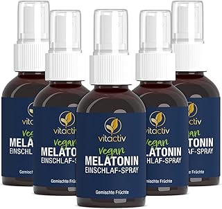 VITACTIV Melatonin Einschlafspray - Gemischte Früchte - 1925 Tage Vorrat, Hochdosiert - Melatonin Spray plus Passionsblumen Extrakt, Vitamine B1 und B6 - Zuckerfrei & Vegan - 250ml Sofort-Spray