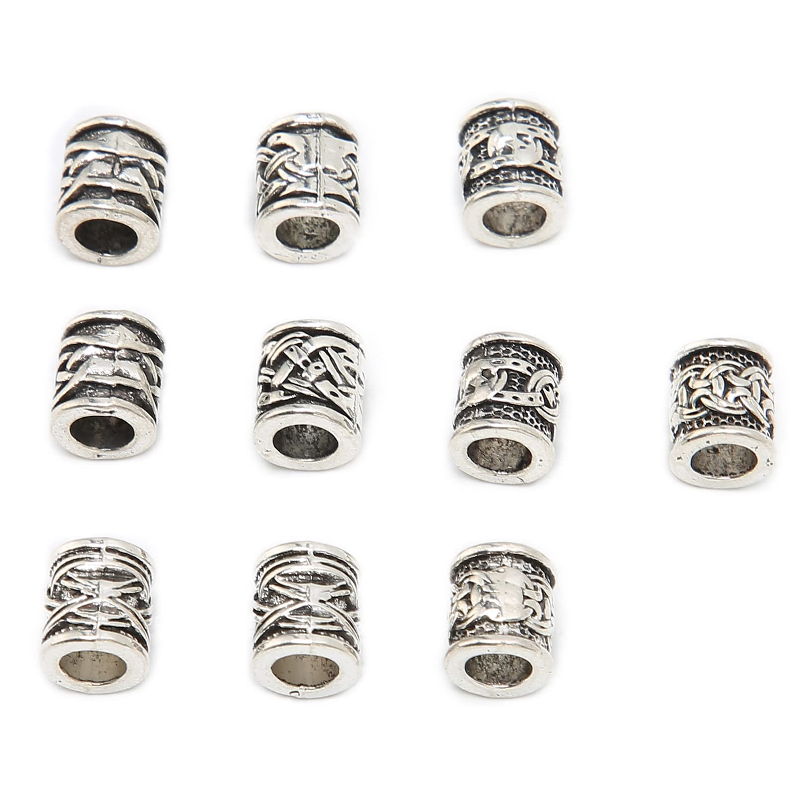 10PCS Viking Beard Beads Alloy Antique Norse Metal Finish with Nordic Symbols and Characters in the Middle Giving People a Retro Feel Dreadlock Beads for Beard Hair DIY Bracelet