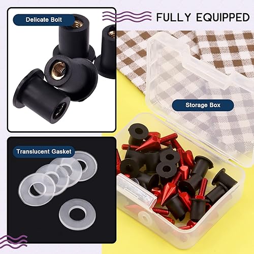 Miniatura 5 de Swpeet Juego de 15 tornillos de aluminio para parabrisas de motocicleta, tornillo de espiga de motocicleta, empalador corto, compatible con la Rojo