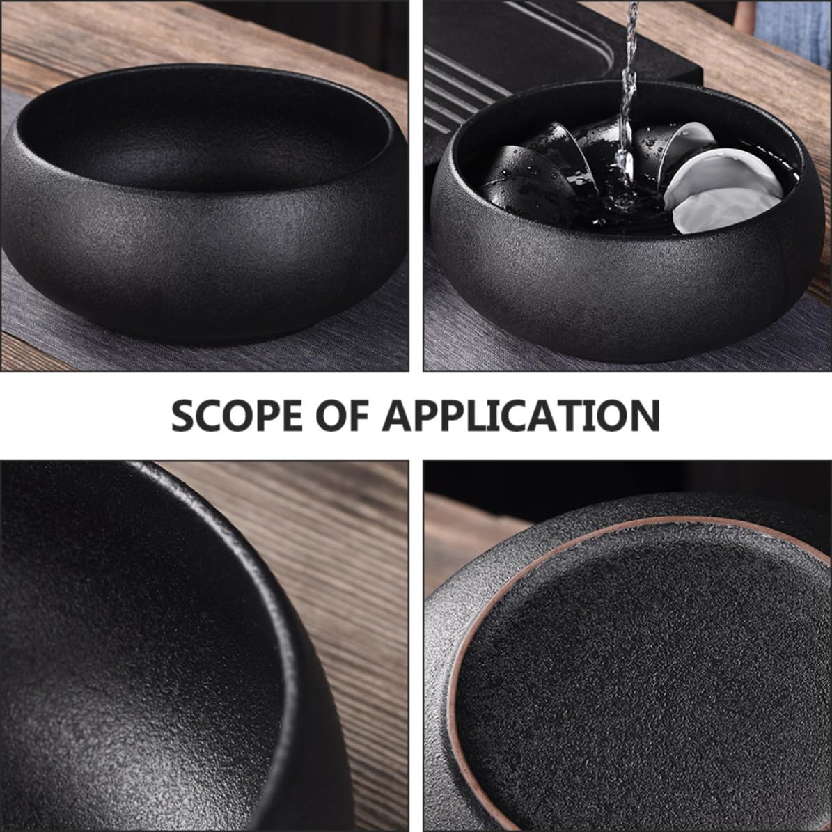 Hemobllo Schwarze Keramik Teewaschschüssel 1250ml für Teezeremonie mit Kreativem Design und Stabiler Platzierung als Dekoratives Accessoire für Zuhause