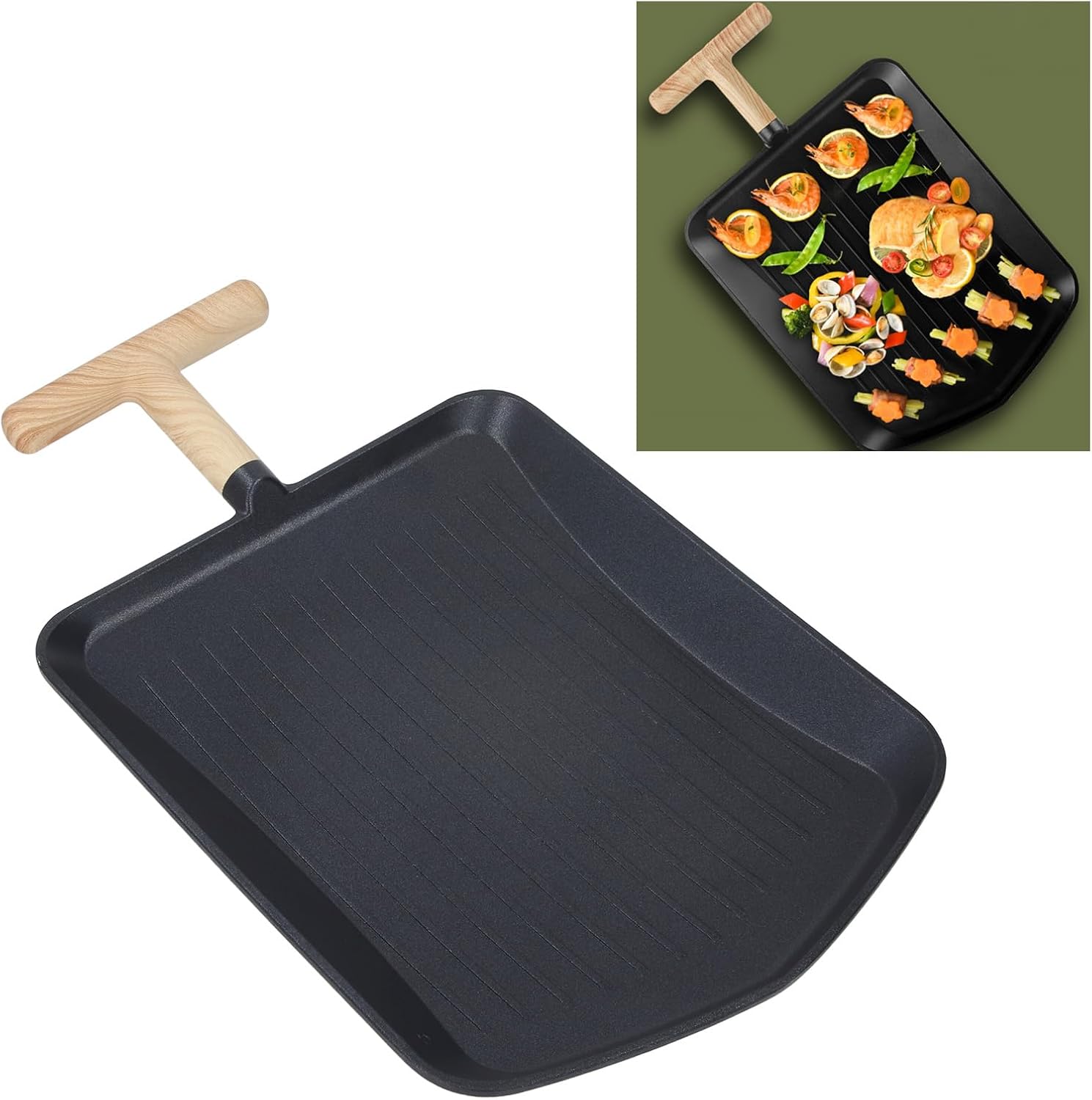 FLEXMAN Grill Pan, Aluminum Alloy Nonstick Multifunctional Griddle Square Indoor Outdoor Skillet Grilling Skillet Steak Pan for Camping Gatherings, Stovetop Barbecue