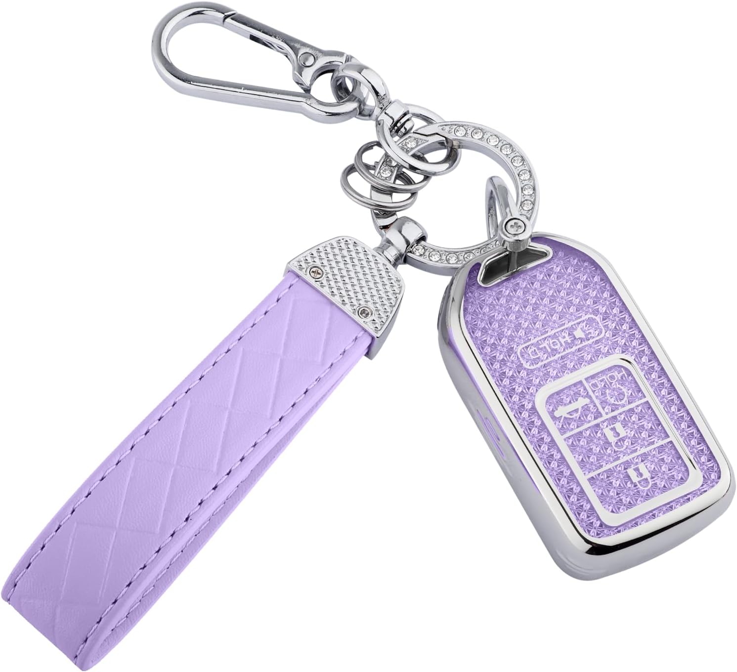 for Honda Key Fob Cover, Soft TPU Keys Protector Bling Key Fob Keychain for 2016-2022 Accord Civic CRV Pilot Odyssey Smart Key Case, Silver Purple