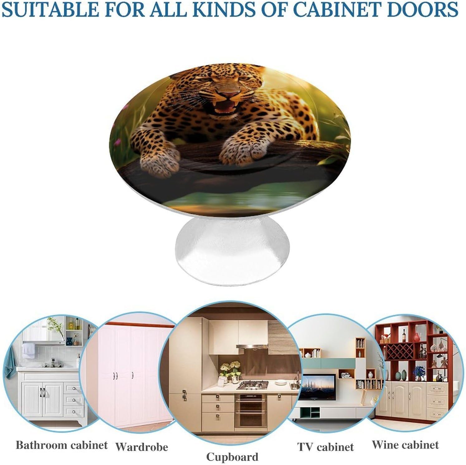 2 Pack Funny Leopard Cabinet Knobs Pull Round Drawer Knobs image 3