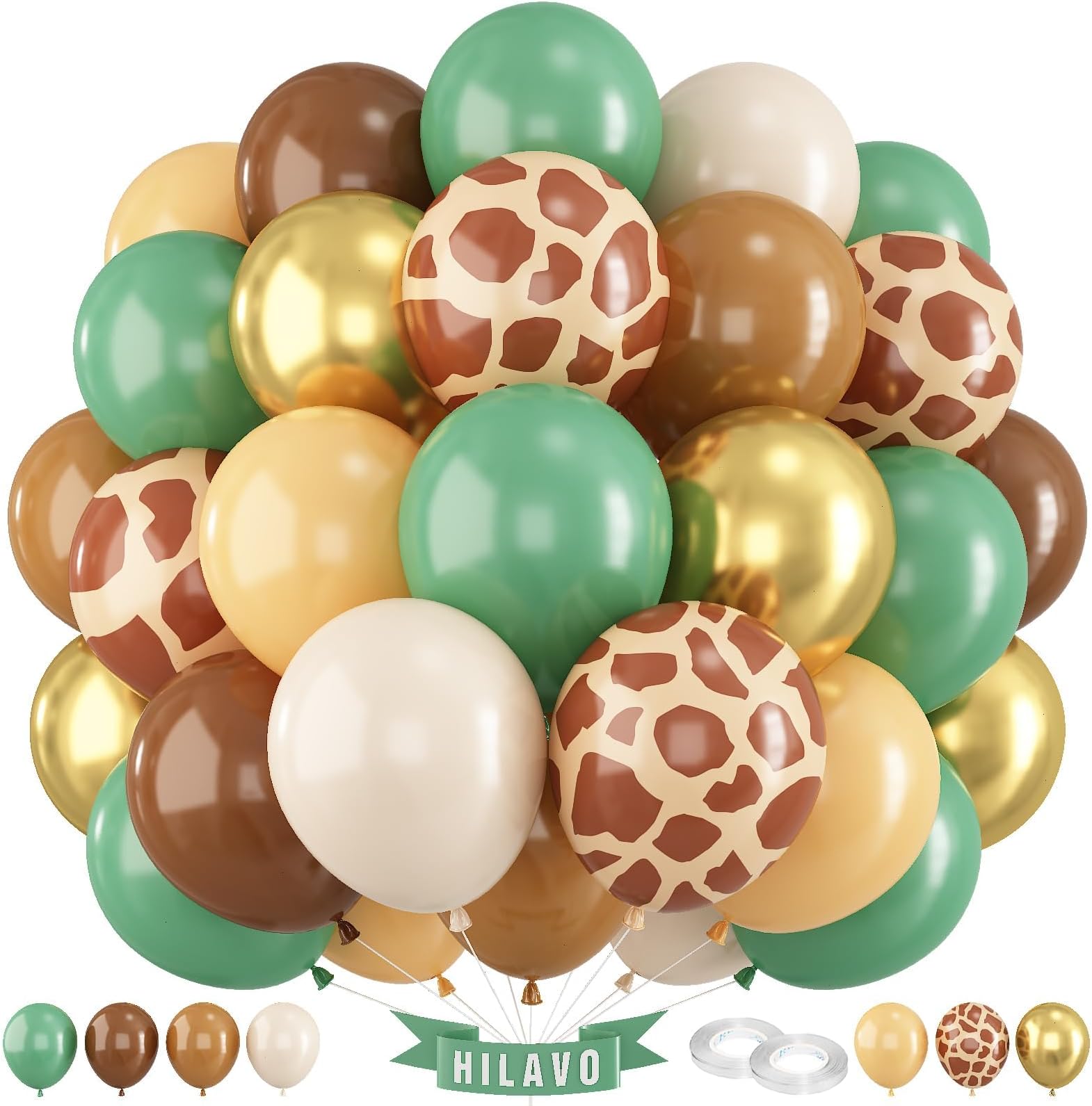 Sage Green Brown Balloons 60 Pcs Jungle Safari Avocado Green Retro Brown Gold Apricot Balloons 12 Inch Giraffe Khaki Brown Balloon for Boys Woodland Wild Animal Baby Shower Birthday Party Decorations