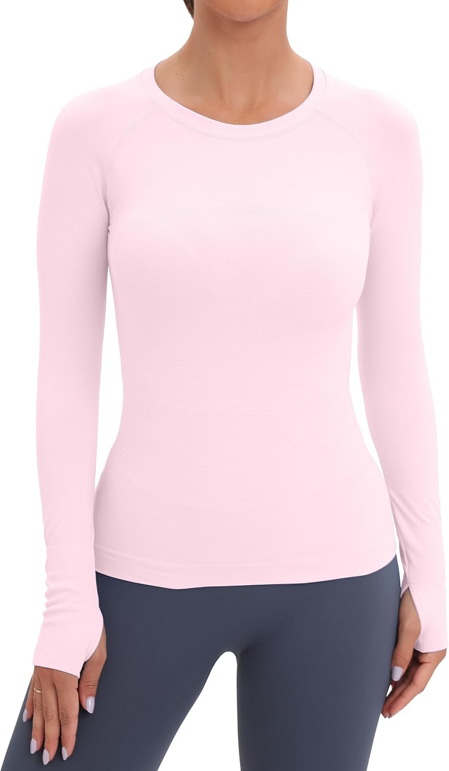 MathCat Workout Seamless Shirts for Women Long-Sleeved Yoga Running Breathable Thumb Holes Tops