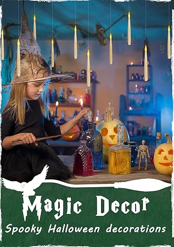 Miniatura 6 de Leejec Velas flotantes con control remoto de varita mágica (temporizador de 618 horas), 12 velas cónicas colgantes sin llama de 6.1 pulgadas, luz