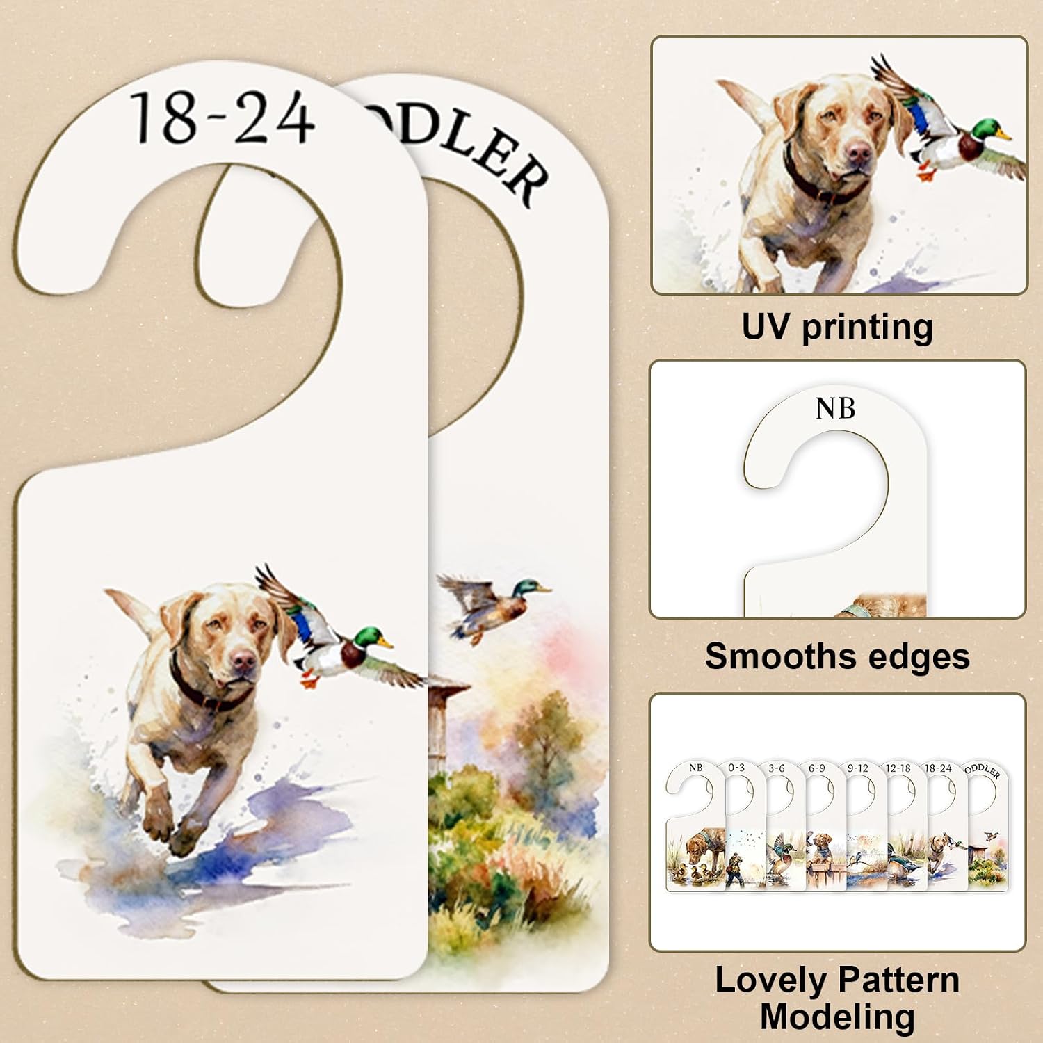 AnyDesign 8 pcs Wooden Baby Closet Dividers Baby Wardrobe Hanger Organizer Mallard Duck Dog Newborn to 24 Months Wooden Infant Wardrobe Separators for Home Nursery Babies Clothes Birthday Gifts