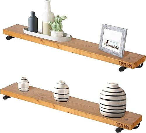 Miniatura 6 de TEN49 estantes industriales de madera, 24 pulgadas, 36 pulgadas, 48 pulgadas y 60 pulgadas, estantes rústicos de madera para pared, con soportes de