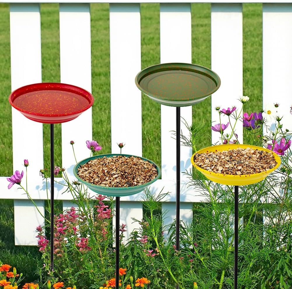 dreamysoul 4 Pack Bee Watering Station, Metal Bee and Butterfly Feeders with Metal Stake, Bee Butterfly and Bird Bath for Outdoor Garden Yard Lawn Decor
