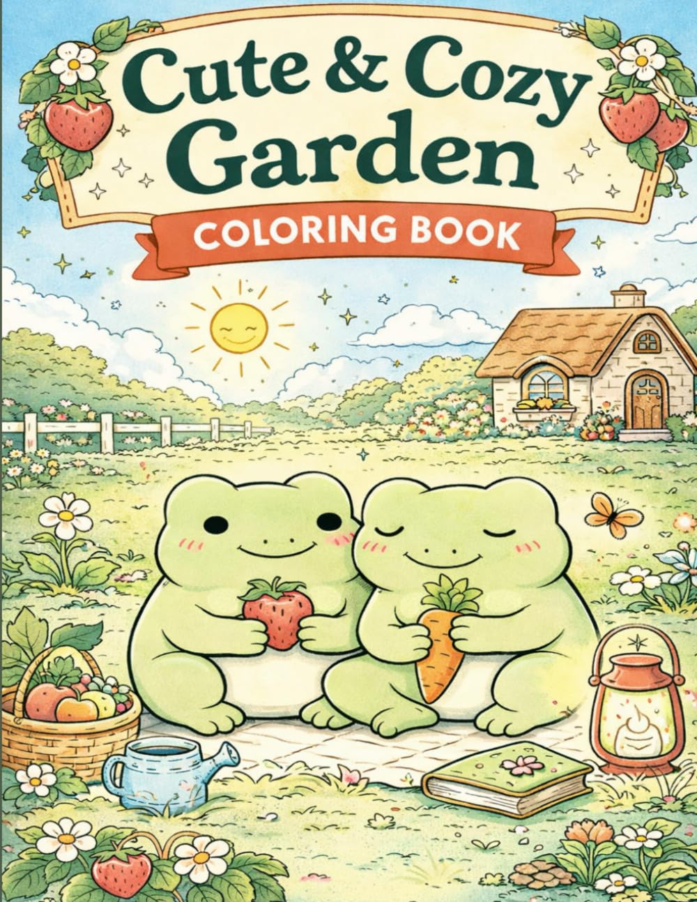 Cute & Cozy Garden Coloring Book: A Gentle Coloring Journey filled with Frogs, Flowers, and Calm Moments