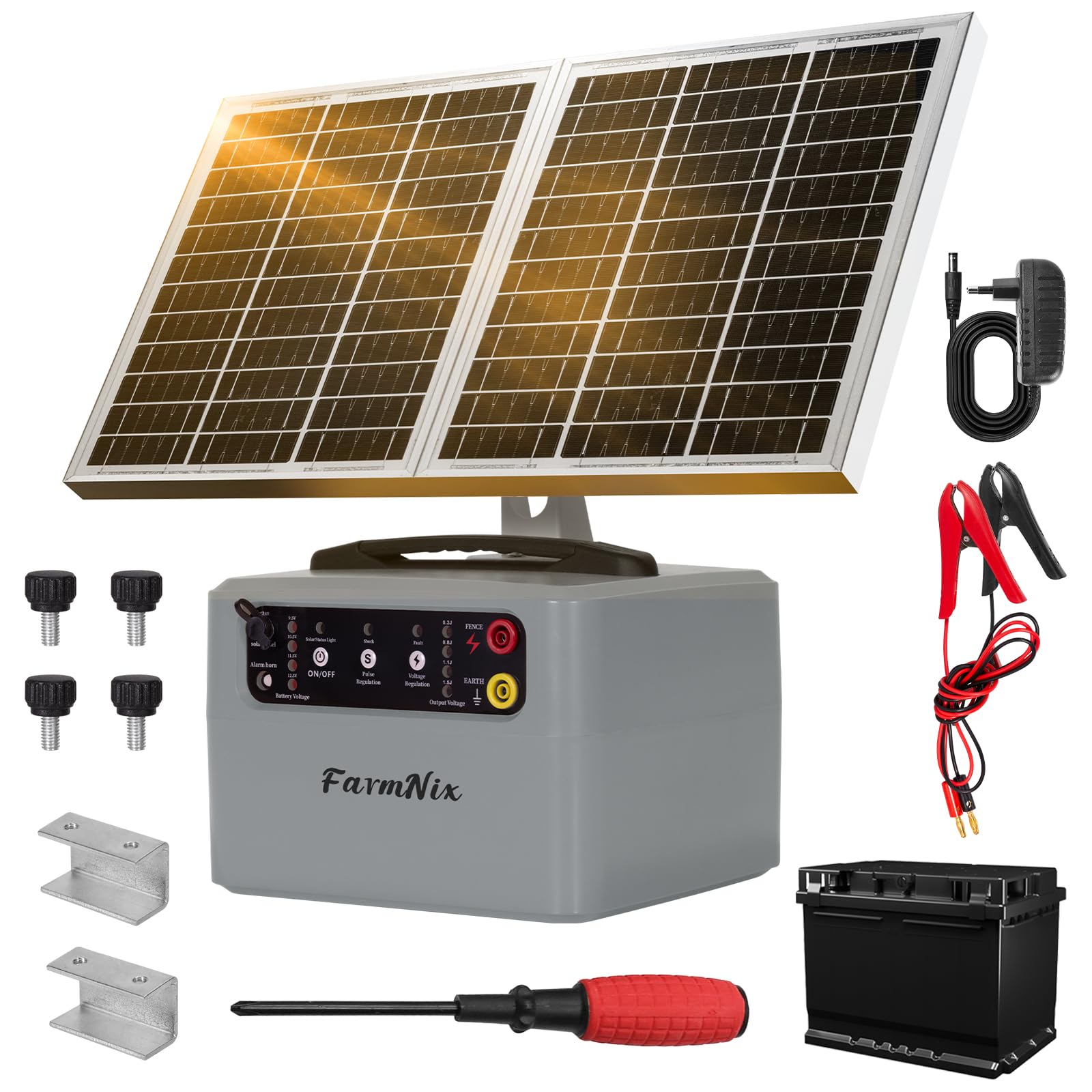 48KM Valla Eléctrica Solar, 0,3 J–1,5 J, 6 KV–12 KV Ajustable Electrificador Cerca Eléctrica Solar