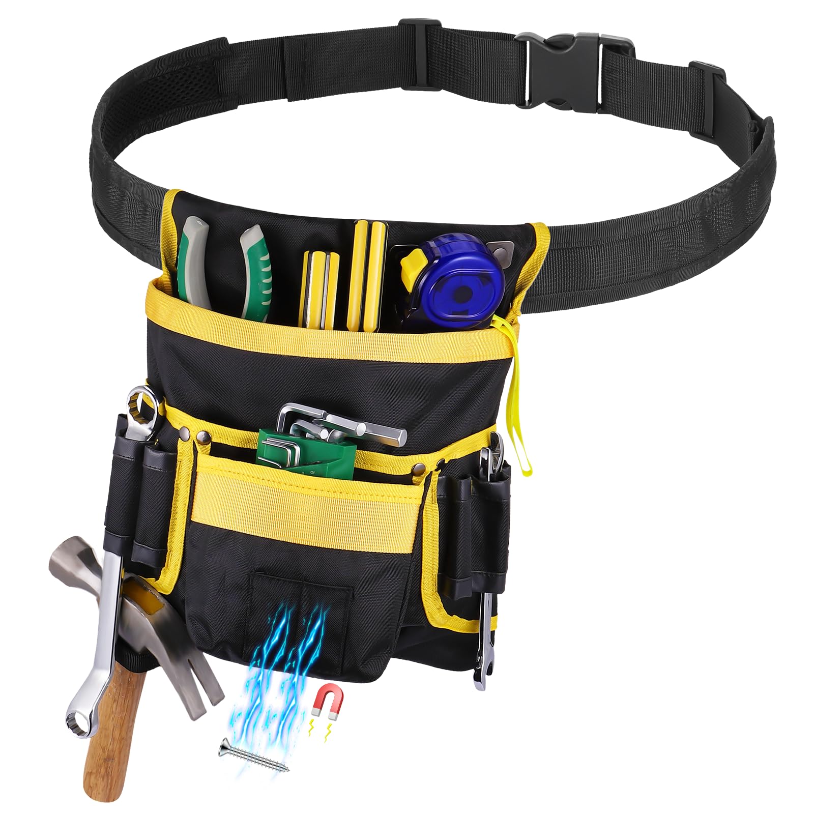 Zocipro Cintura Porta Attrezzi, Magnetiche Cintura Attrezzi da Uomo con 14 Tasche, Regolabili Staccabili Cintura Attrezzi Lavoro per Elettricista, Falegname, Edilizia