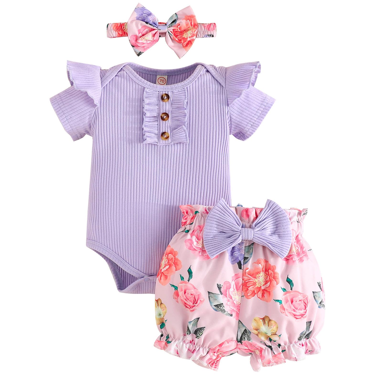 GDTOGRT Baby Girl Clothes Newborn Infant Outfit Ruffle Romper and Short Pants Clothing Sets for Summer Spring