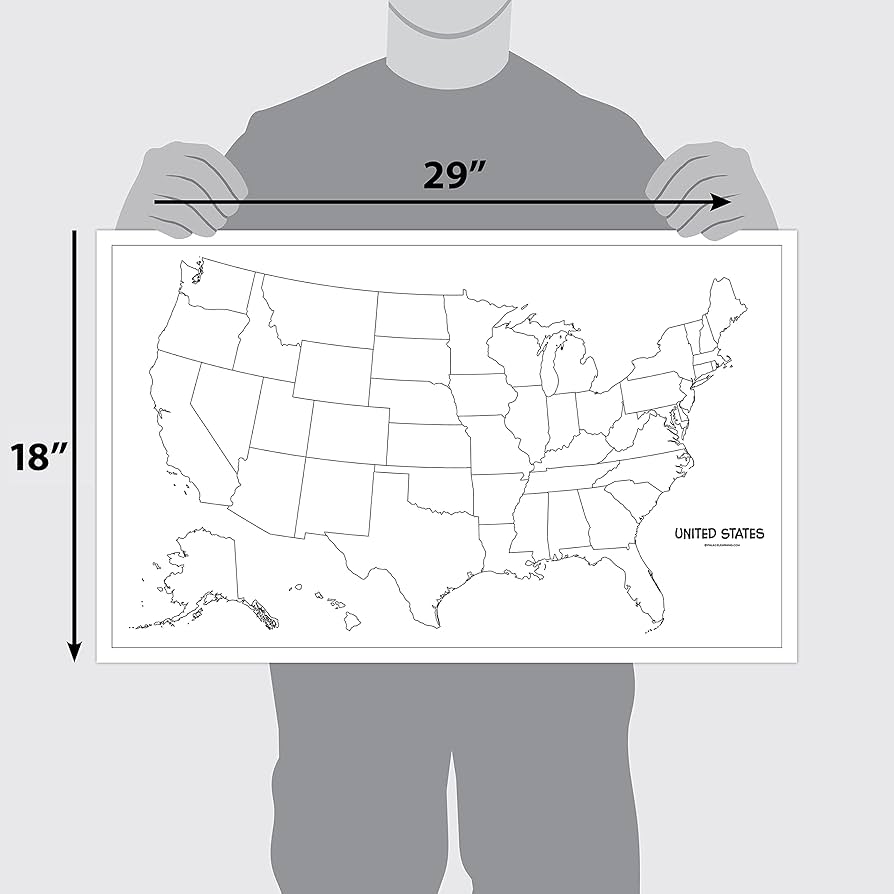 Amazon.com : Blank USA Map Outline Poster LAMINATED - 18