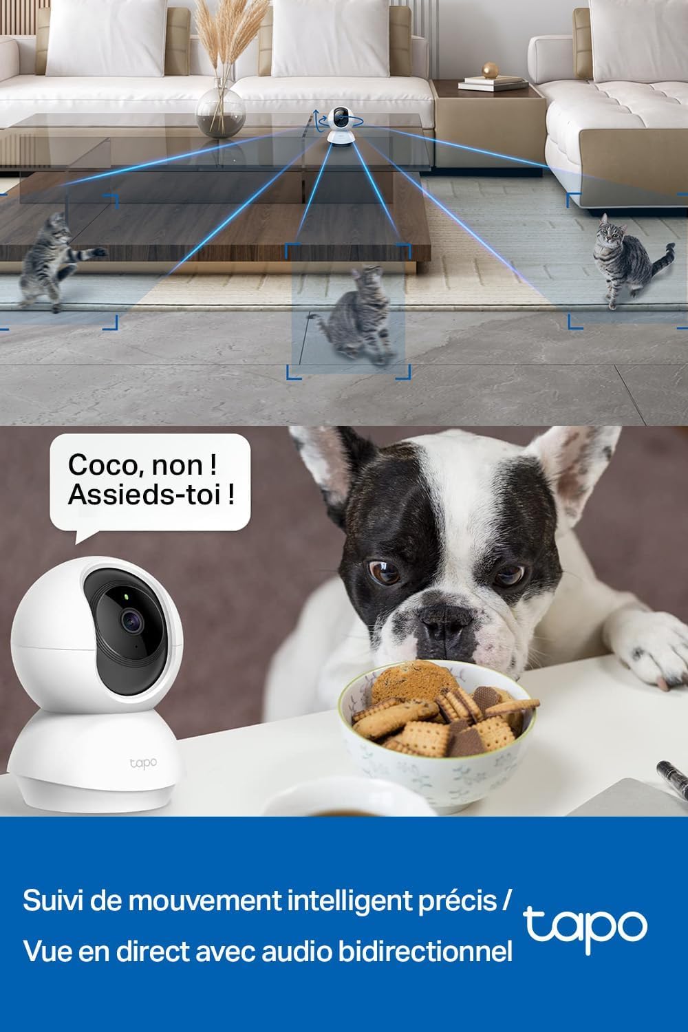 Tapo C200C Caméra Surveillance WiFi Intérieure 360° 1080p Vision Nocturne Détection Personne Suivi Mouvement Compatible Alexa