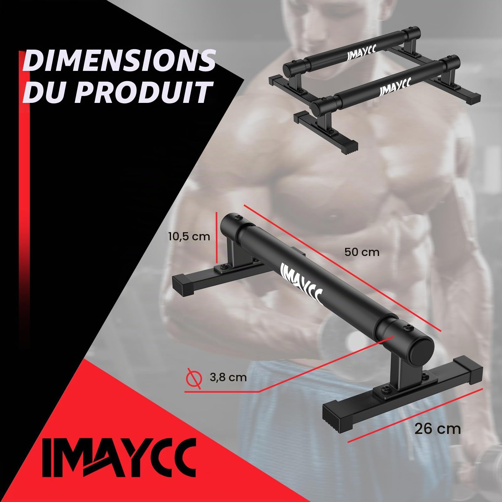 IMAYCC 50CM Poignées de Pompes avec Bandage pour Poignet,Push Up Bars Antidérapantes Barre Parallele Calisthenics Barre Parallele Musculation,Fitness Parallettes pour Calisthenics Intérieur Extérieur