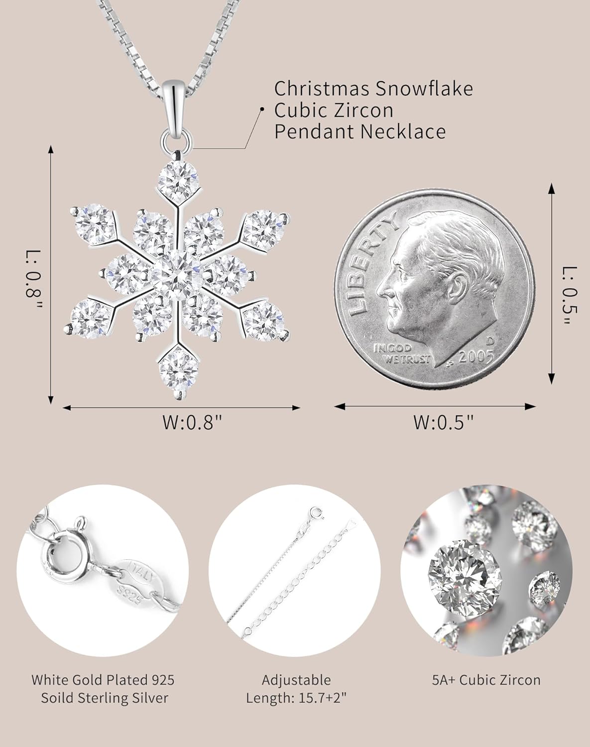 Christmas Snowflake Pendant Necklace for Women - 925 Soild Sterling Silver with 18K White Gold Plated Birthstone Winter Jewelry for Anniversary Holiday - Image 6