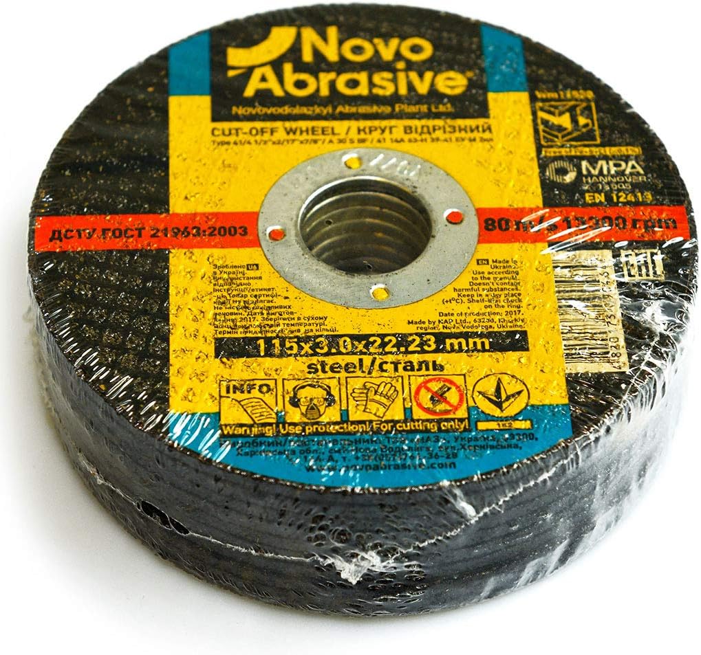 NovoAbrasove PROFI Cut Off Wheels 10-Piece, Metal and Stainless Steel Cutting Discs, 115mm x 3.0mm x 22mm for Angle Grinders