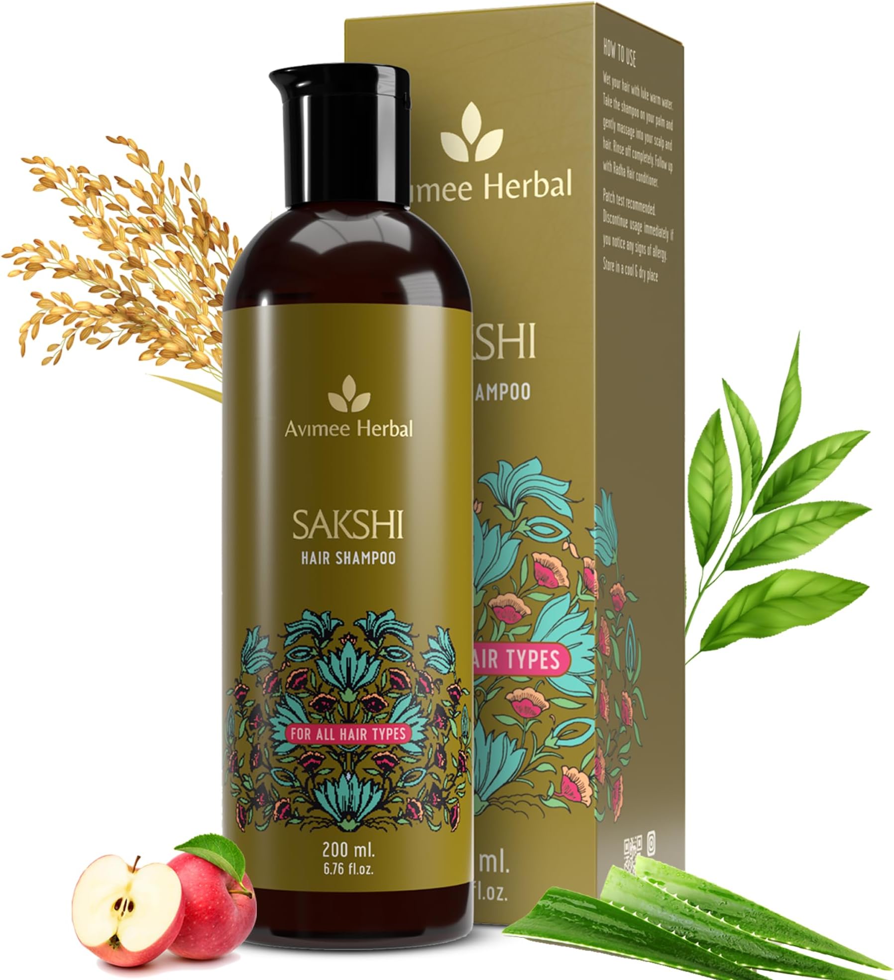 Avimee Herbal Sakshi Shampoo | Deep Cleaning Hair Shampoo | With Aloe Vera, Apple Cider Vinegar, Rice Protein & Tea Tree Oil | SLES Free | 200 mL