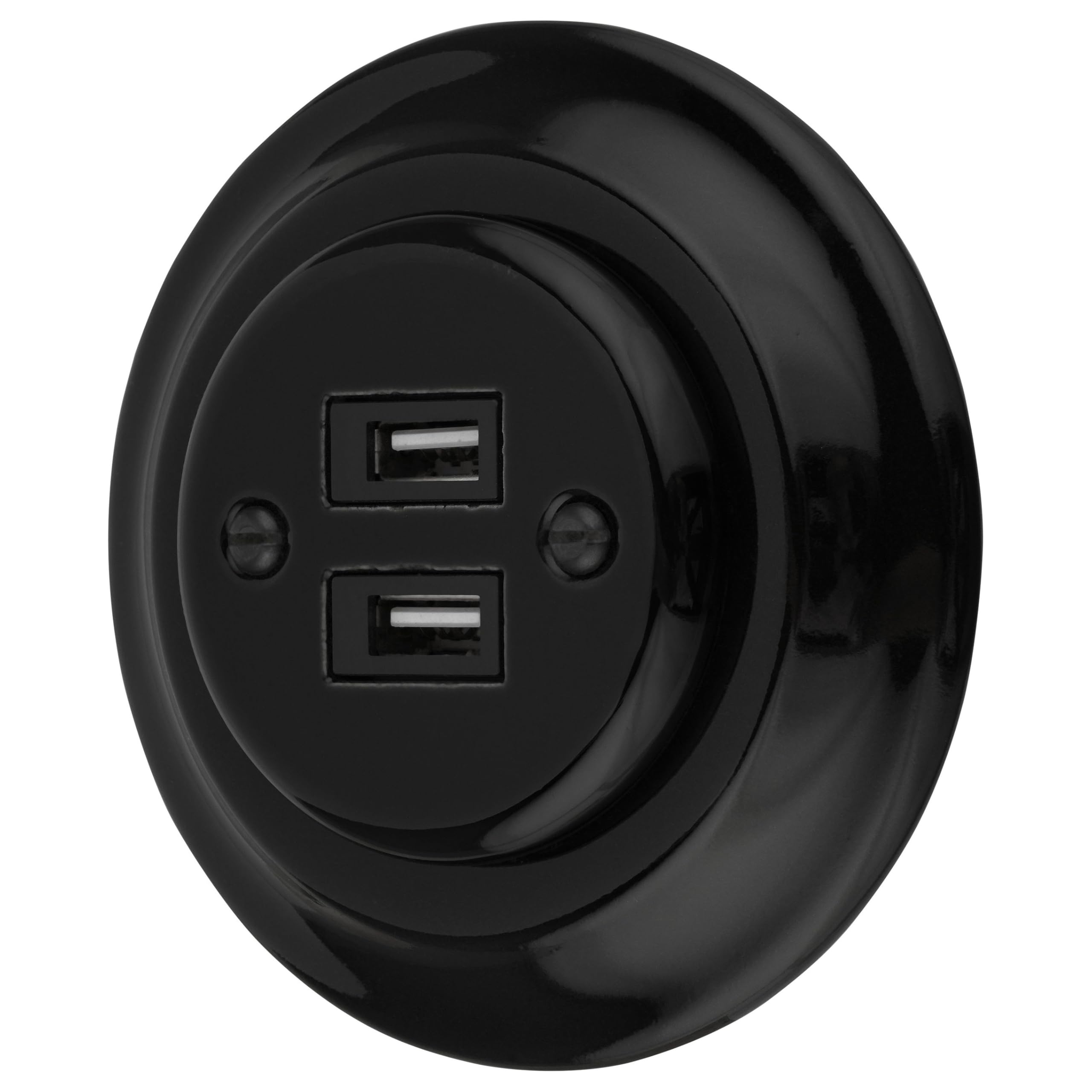 Unterputz Porzellan Retro USB Steckdose 2-fach, All-in-One, Serie PR1 schwarz