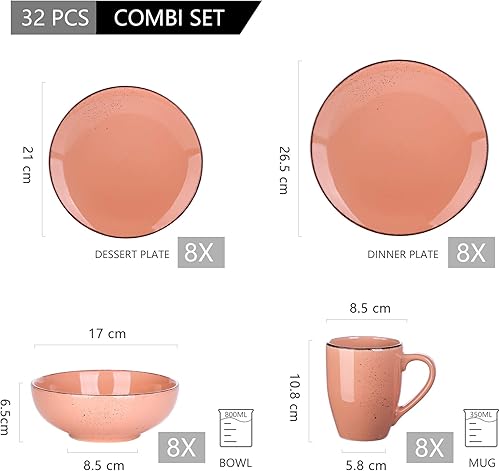 Miniatura 2 de vancasso Navia - Juego de vajilla de cerámica, 32 piezas, juego de 8 platos de servicio con patrón de puntos de gres con platos llanos, platos de