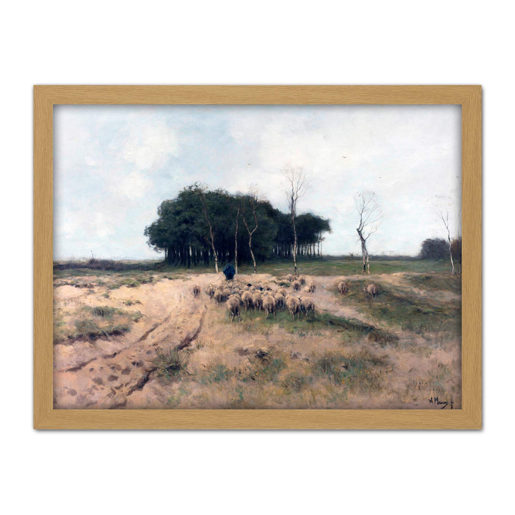Artery8 Anton Mauve On The Heath Near Laren Sheep Painting Artwork Framed Wall Art Print 18X24 Inch