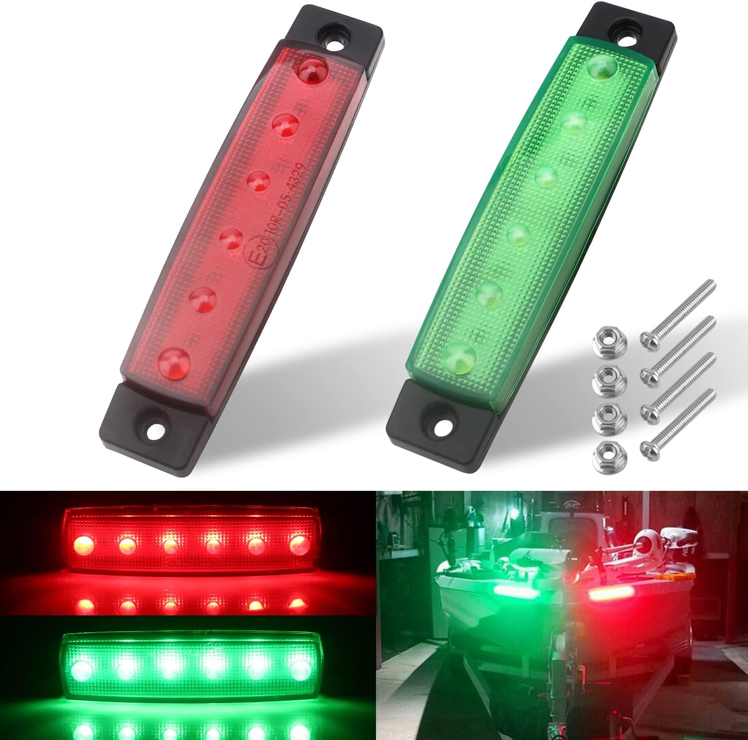 Boat Navigation Lights, Led Boat Lights Marine Led Strip Lights for Boat Lights Bow and Stern,Stern Lights for Boats,Navigation Lights for Boats, DC 12V 24V (1Red and 1Green)