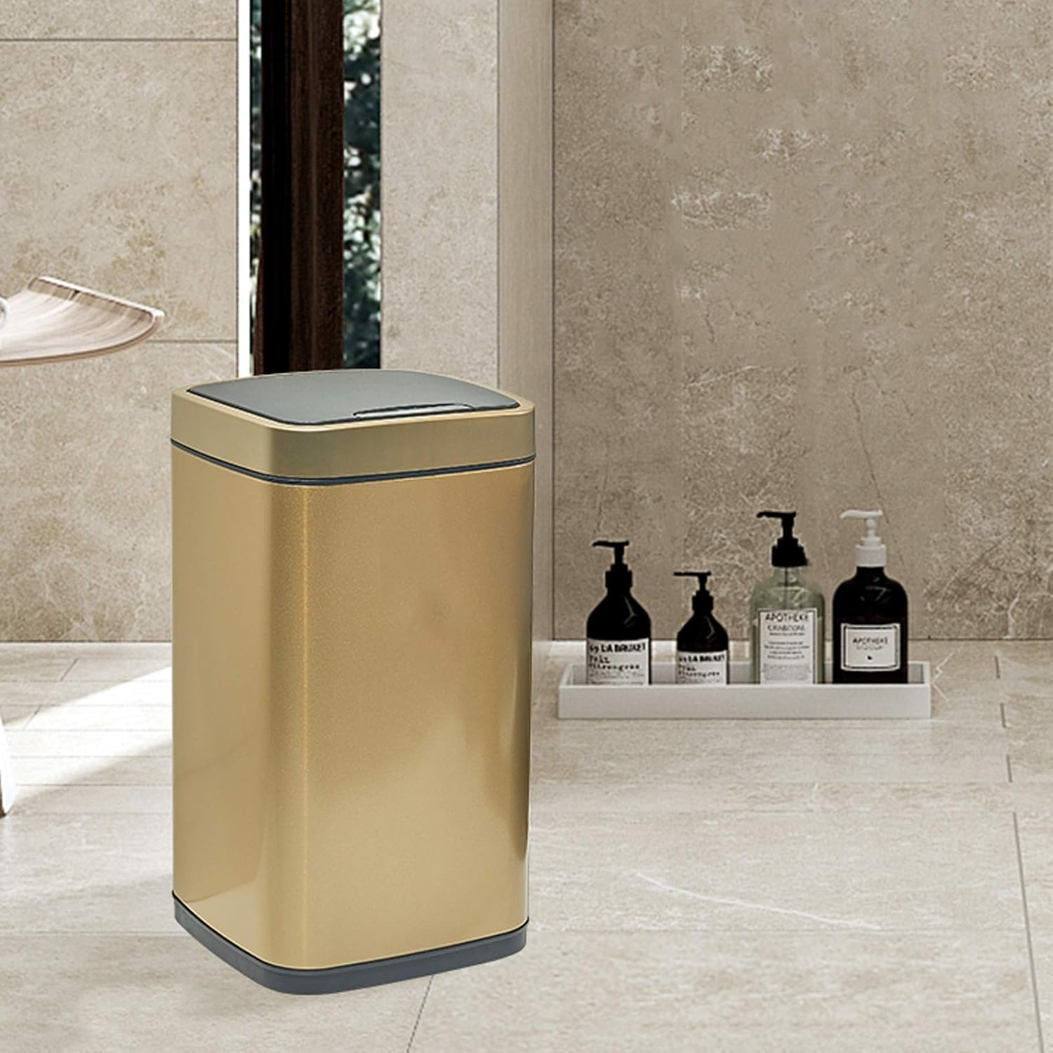 Garbage Recycling Bin Square Automatic Trash Can with Lid Stainless Steel Smart Induction Trash Can Household Bedroom Living Room Trash Can, 2.3 Gallons/3.1 Gallons Kitchen Trash Can(Blu 12L)