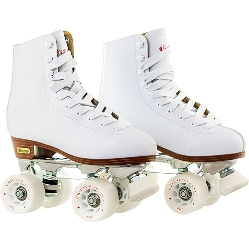 Chicago Skates Women's Premium Leather Lined Rink Roller Skate - Classic White Quad Skates - Size 11 (CRS80011)
