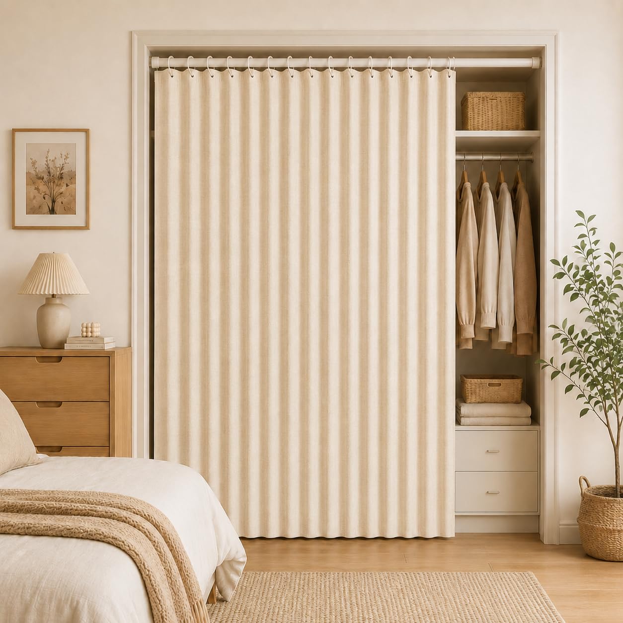 AZMAHT Concertina Doors Internal Folding Door | Faux Linen Sliding Doors Temporary Door Curtain with Magnetic Closure, Pleated Accordion Room Divider for Closet