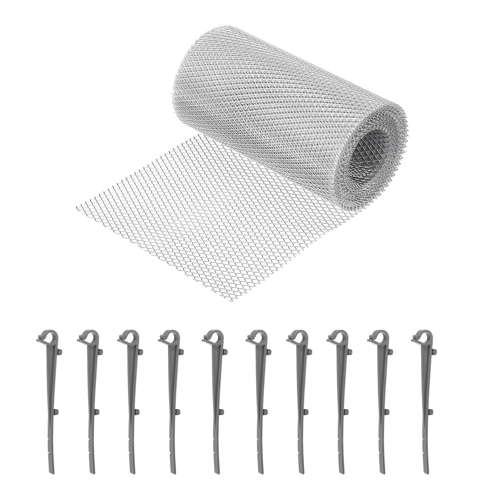 Rouleau de protection de gouttière en aluminium 6,1 m x 15,9 cm avec clips gris
