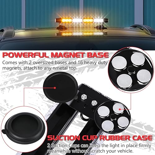 Miniatura 3 de LINKITOM - Barra de luz estroboscópica de 30 LED para techo, ámbarblanco, aluminio, doble cara, luz de advertencia de seguridad de emergencia con