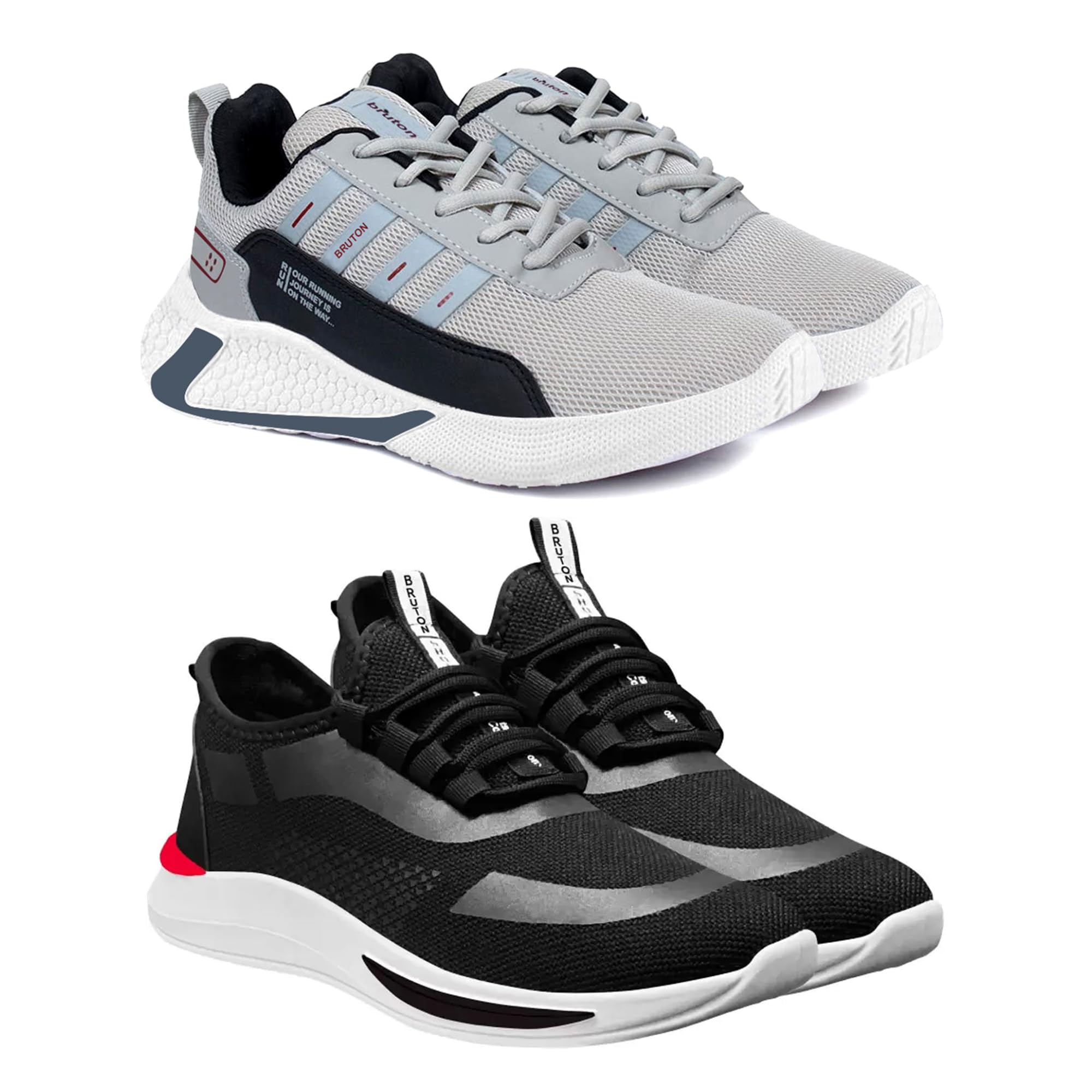 BRUTON Mens Sport Shoes, Gym Shoes, Trendy Shoes, Running Shoes for Men (Pack of 2) (Black & Grey, Numeric_8) (B0BQRHVZ15) Amazon Price History, Amazon Price Tracker