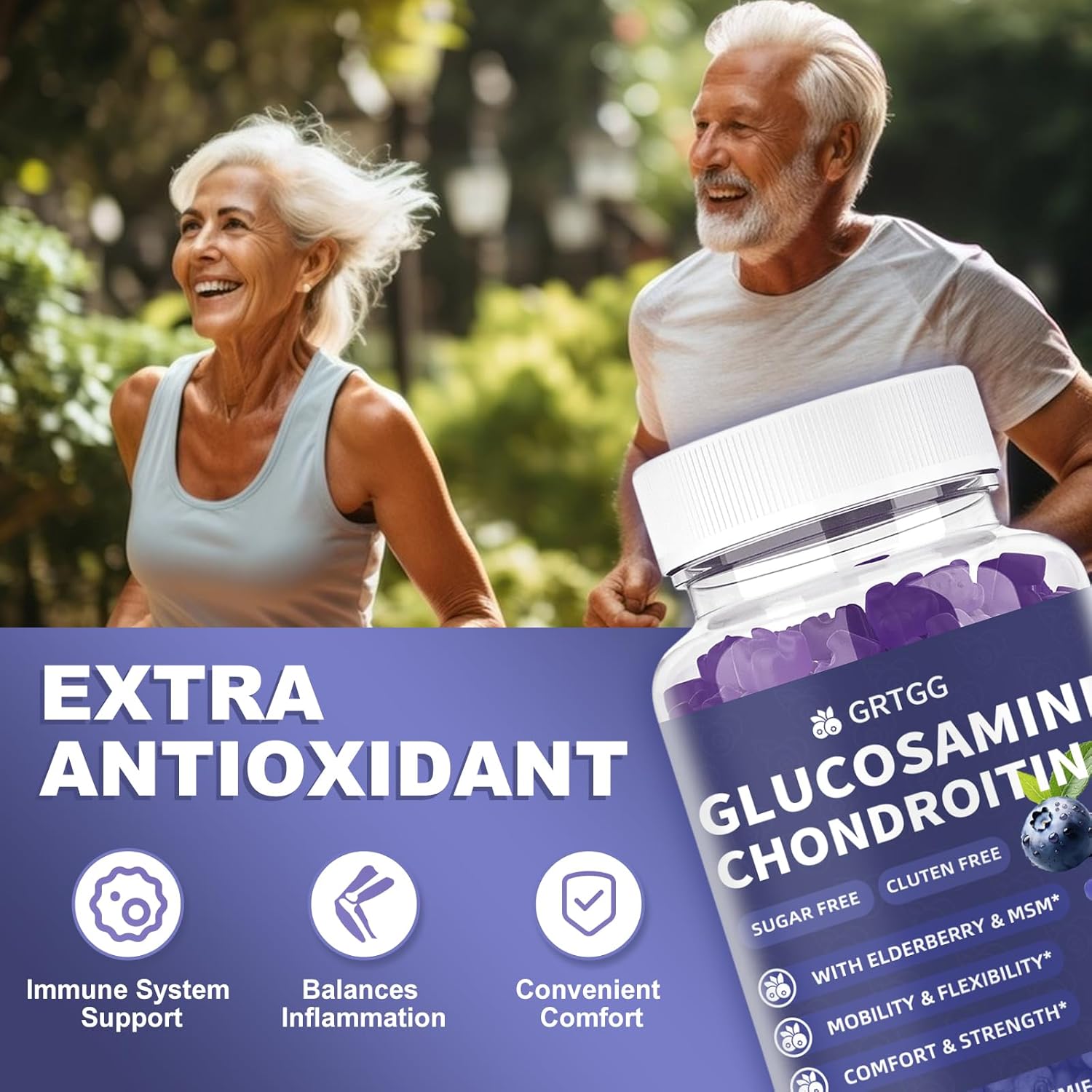 Glucosamine Chondroitin Gummies with MSM & Elderberry Extra Strength 3000MG - Joint Support, Antioxidant Immune Support Supplement for Adults, Men & Women - 90 Blueberry Gummies - Image 7