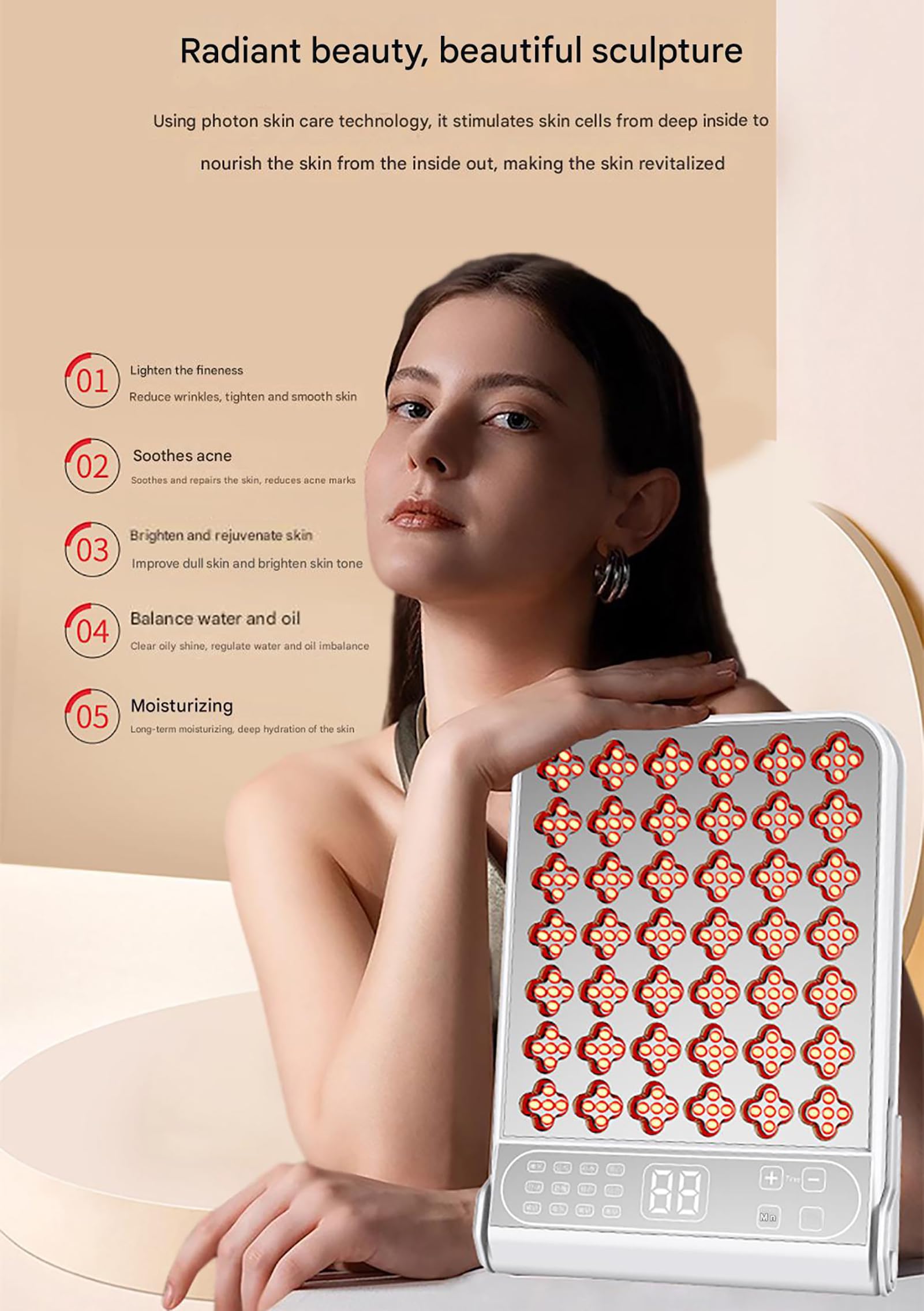 GOURIXIN Panel de luz roja con 210 LED, 4 Longitudes de Onda (415 NM, 590 NM, 630 NM y 850 NM), Dispositivo de Terapia de luz infrarroja cercana, Temporizador Integrado y Soporte Ajustable
