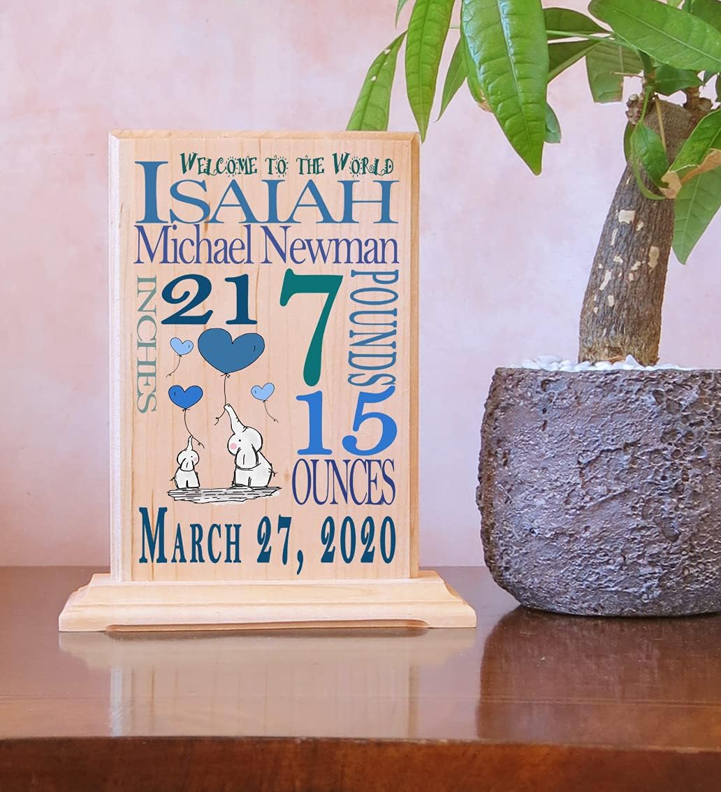 Broad Bay Personalized Newborn Baby Boy Announcement Gift Custom Nursery Gift for New Parents Free Standing Nursery Décor for Shelf, Desk, or Mantel