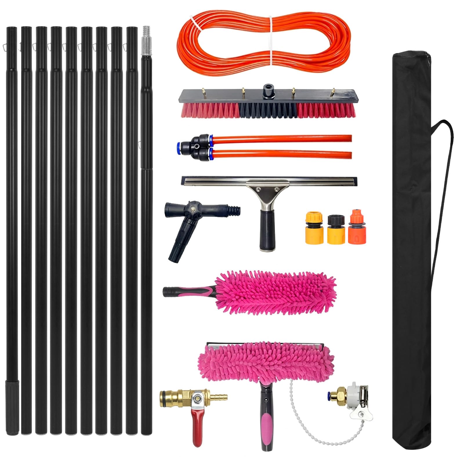 Solar Panel Cleaning Brush with Extension Pole Water Fed Solar Panel Cleaning Kit with Brush Cobweb Duster Squeegee for Roof CV Gutter Boat Deck