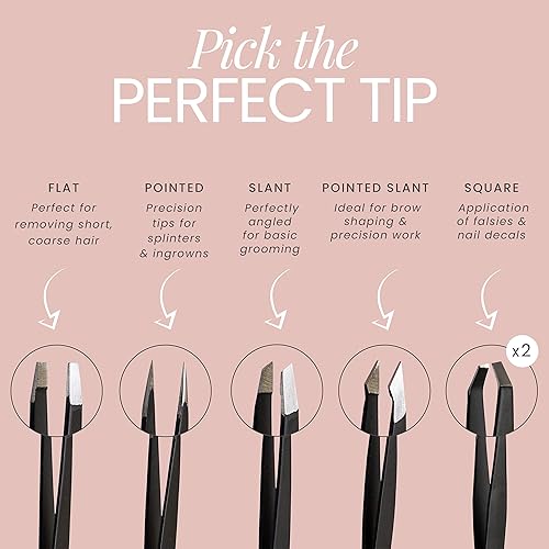 Miniatura 4 de Juego de pinzas de 5 piezas  Juego de pinzas de acero inoxidable con punta inclinada y pinzas para cejas puntiagudas, gran precisión para vello