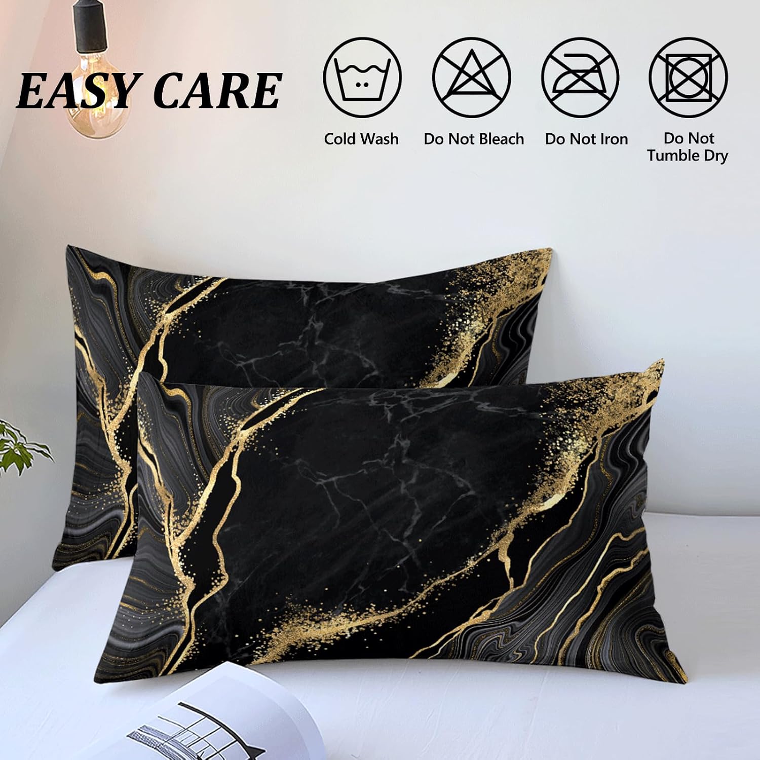 Black Marble Bedding Set King, Luxury Retro Artwork Style Gold Comforter Set for Men and Women 3Pcs(1 Comforter, 2 Pillowcases)
