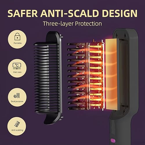 Miniatura 5 de Cepillo alisador de pelo, peine alisador de cabello con anillo, cepillo térmico de iones negativos para mujeres, calentamiento rápido de 10 segundos