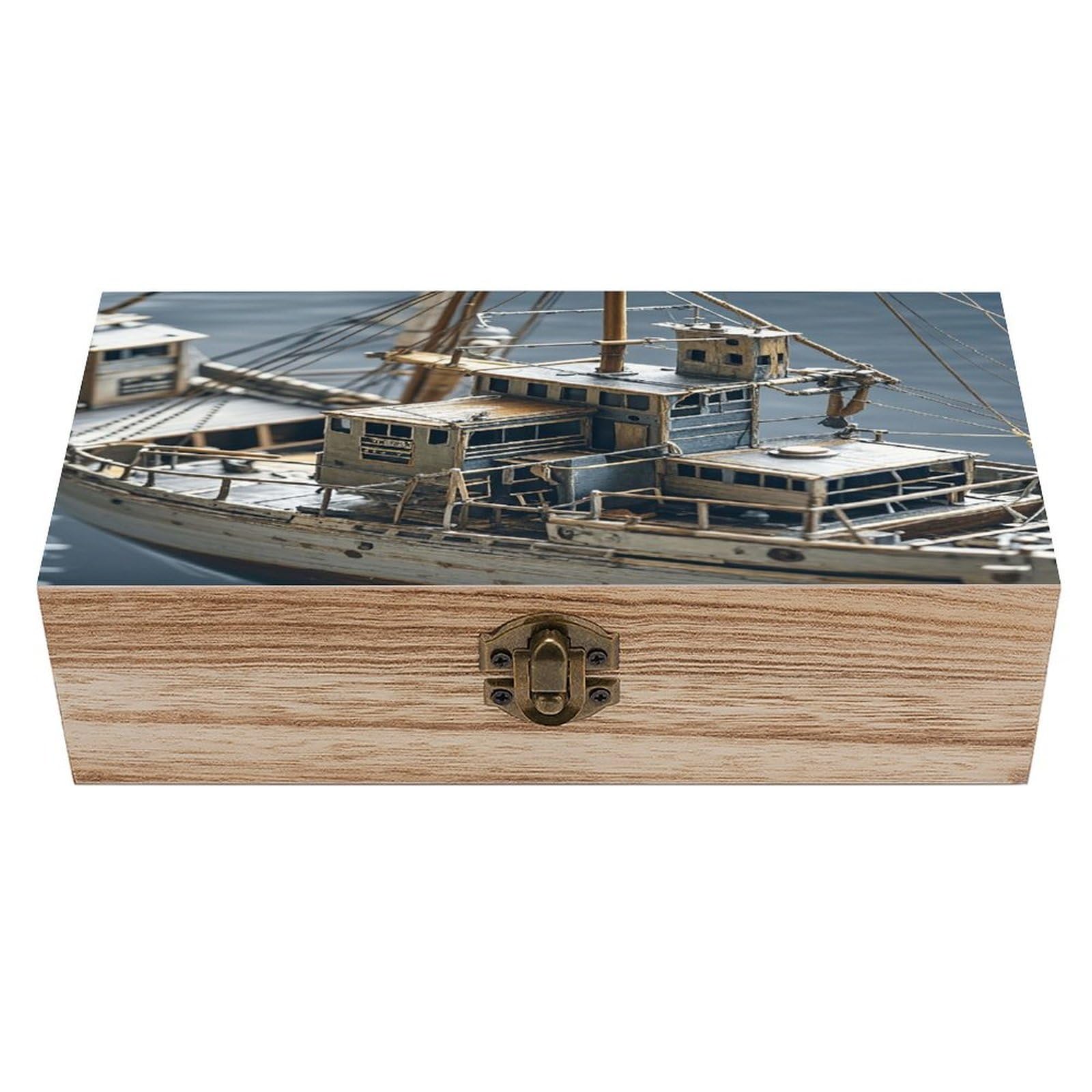 VstaDank Boat Wooden Storage Box Decorative Jewelry Case with Lids Exquisite Wood Box Letters Gifts Acacia Wood Boxes Fashion Wooden Keepsake Boxes for Men Women