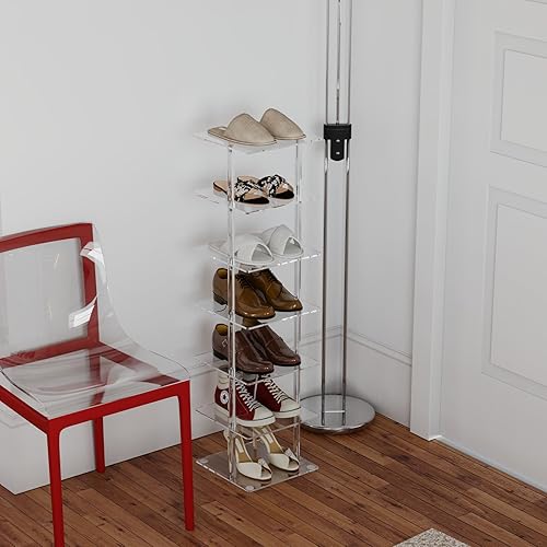 Miniatura 8 de Aquiver Zapatero vertical acrílico  Zapatero independiente de 7 niveles organizador de almacenamiento de zapatos estrecho para espacios pequeños,