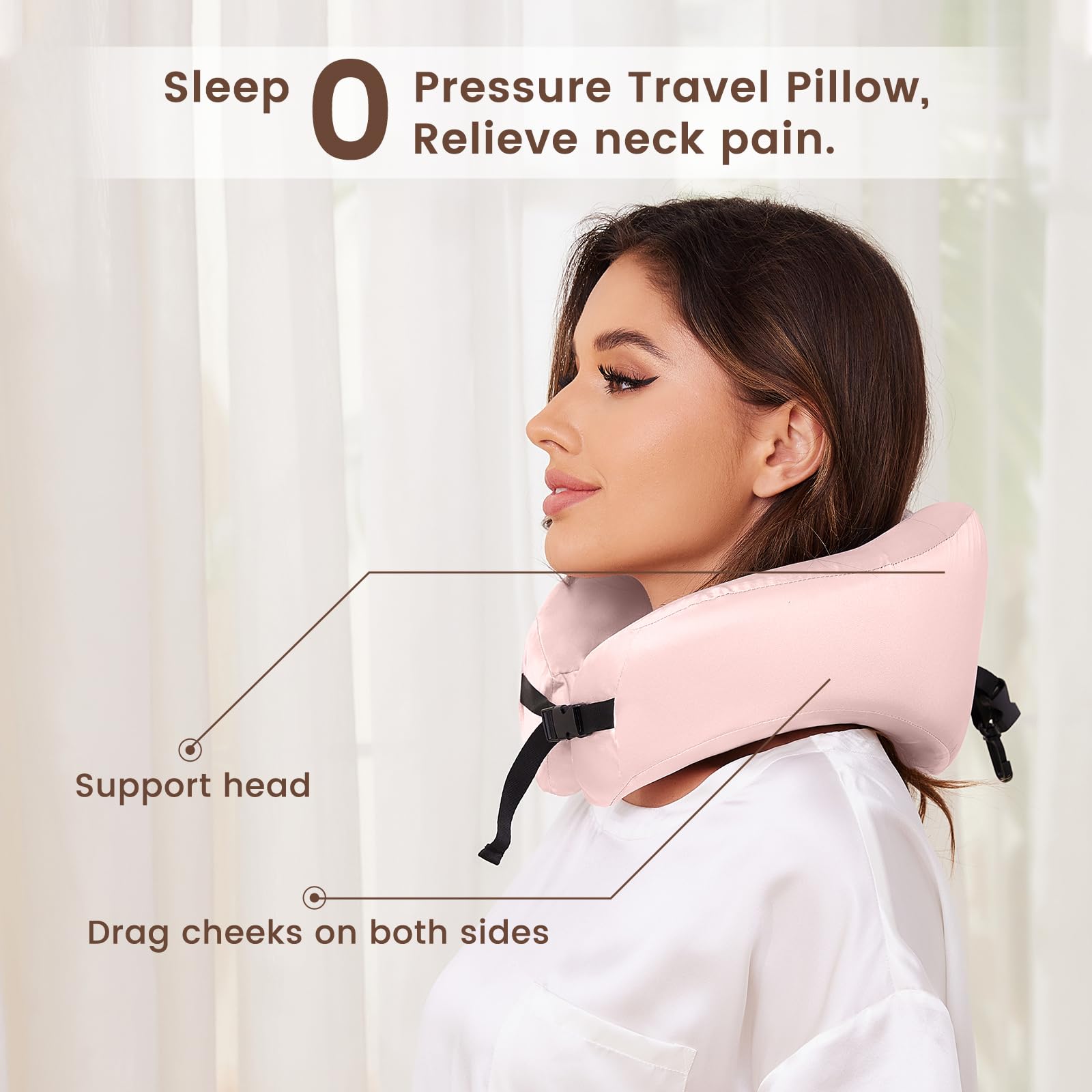 THXSILK 100% Mulberry Silk Neck Pillow for Traveling, Pure Memory Foam Travel Pillow for airplanes, Travel Neck Pillow for Sleeping, Head and Neck Support, neck pillow with Storage Bag (Charming Pink)