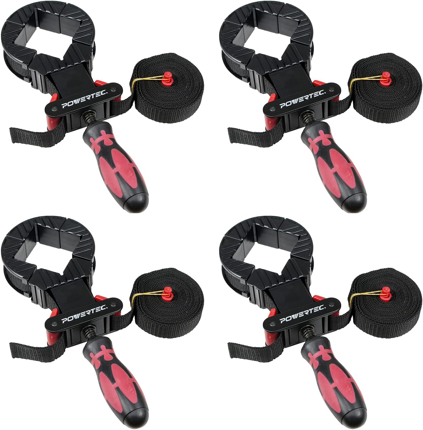 POWERTEC 4PK Strap Clamps for Woodworking  Quick Release Band Clamps with Ergonomic Handle, Adjustable Picture Frame Clamp, 13 ft Strap Belt Clamps for Cabinets and Drawers (71101-P4)
