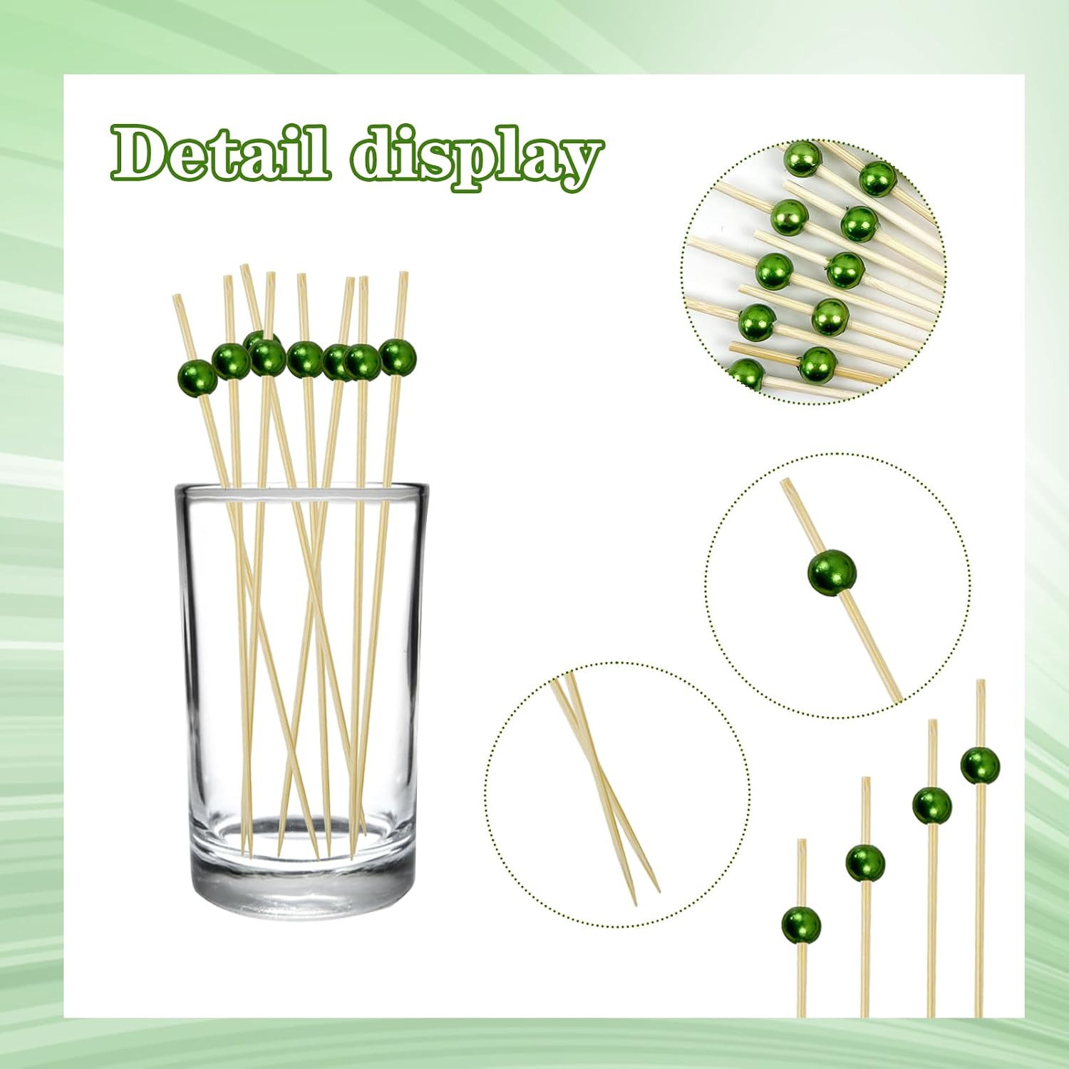 200Pcs Green Decorative Cocktail Picks, 4.7 Inch Fancy Cocktail Toothpicks for Appetizers Picks Long Decorative Skewers for Food Drinks Charcuterie Party Decorations