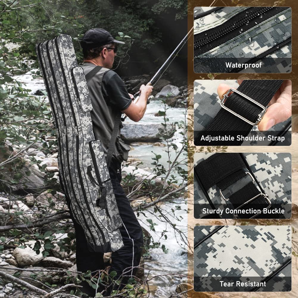 Borsa da Pesca 3 Strati - Sacca Porta Canne 150cm Oxford, Zaino e Fodero per il Trasporto di Attrezzatura e Accessori, Portatile